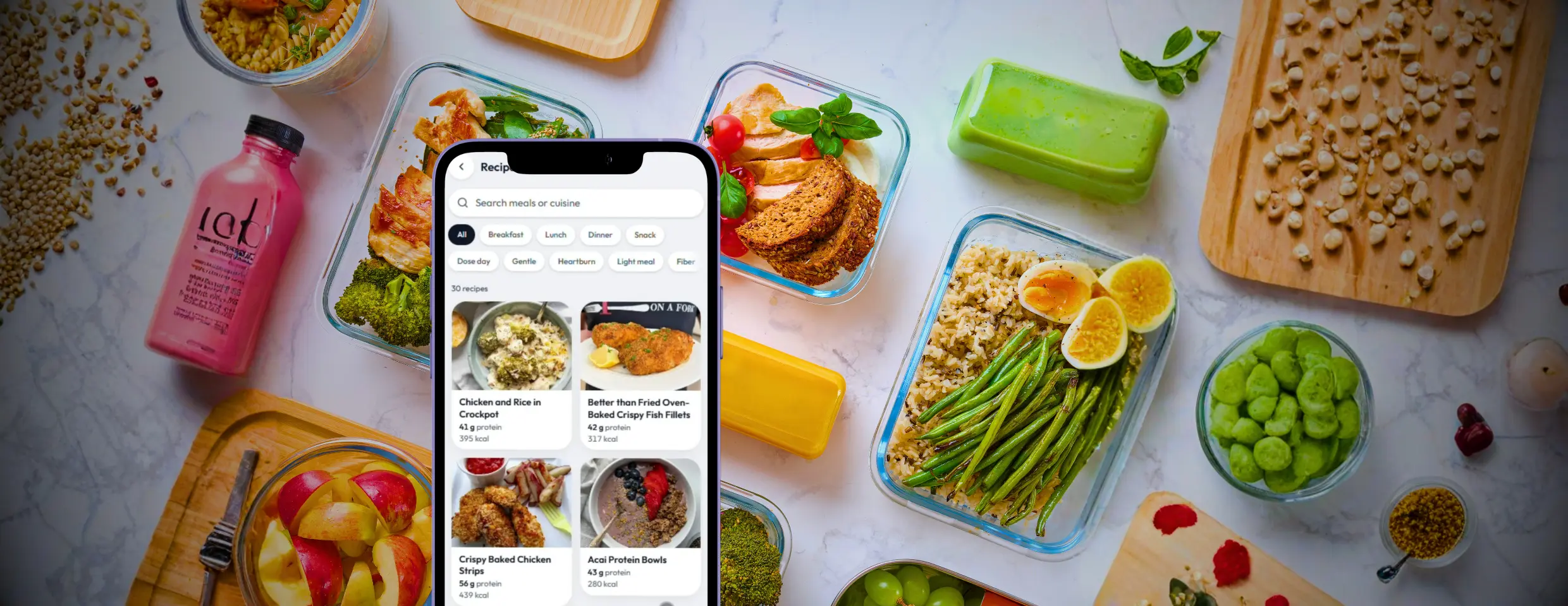 High-protein meal prep containers with chicken, eggs and vegetables